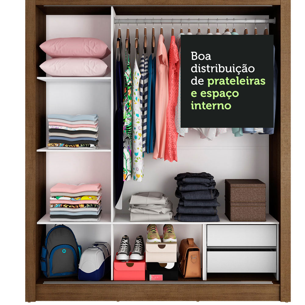 Clóset Matrimonial Lyon 3 Puertas Correderas con Espejo 2 Cajones Marrón/Negro