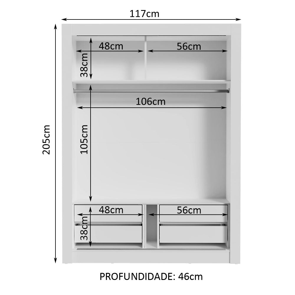 Clóset Soltero Dallas Plus 2 Puertas Correderas con Espejo 4 Cajones Blanco