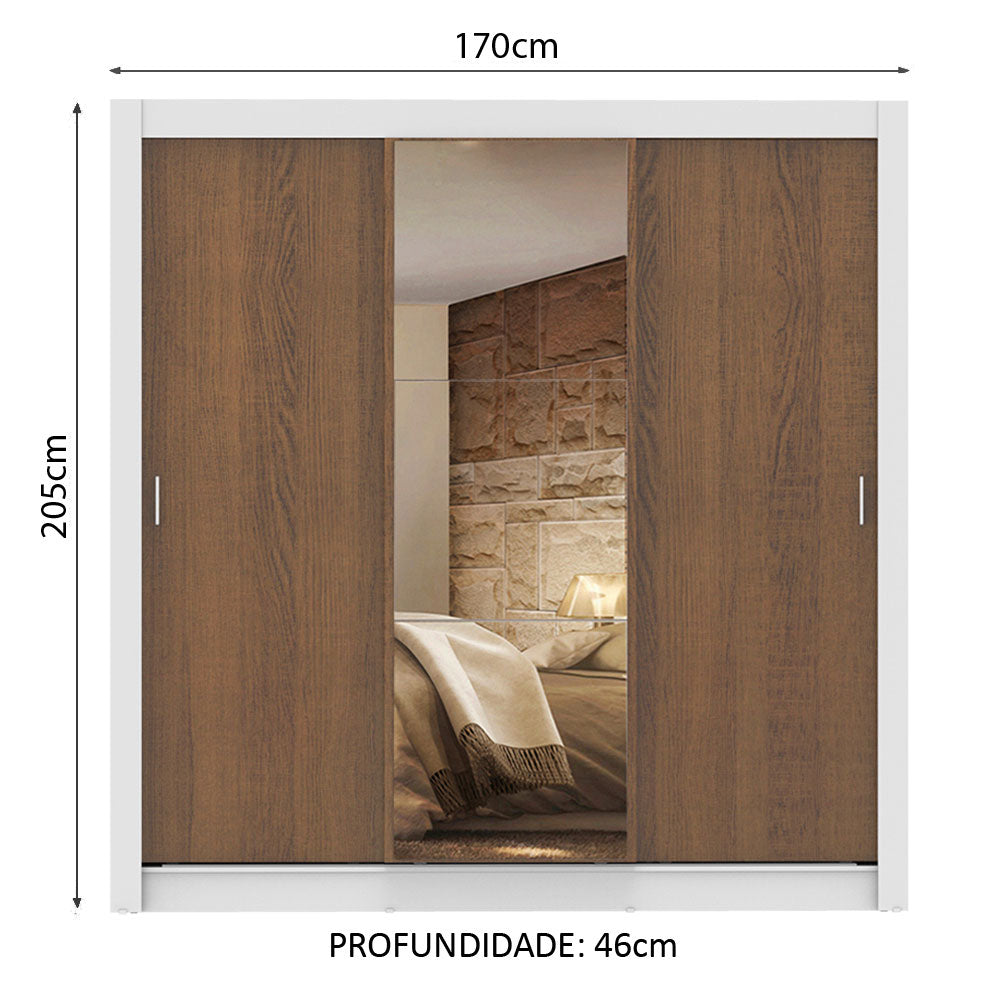 Clóset Matrimonial Lyon 3 Puertas Correderas con Espejo 2 Cajones Blanco/Marrón