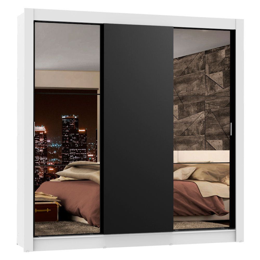 Clóset Matrimonial Lyon Plus 3 Puertas Correderas con Espejos 4 Cajones Blanco/Negro