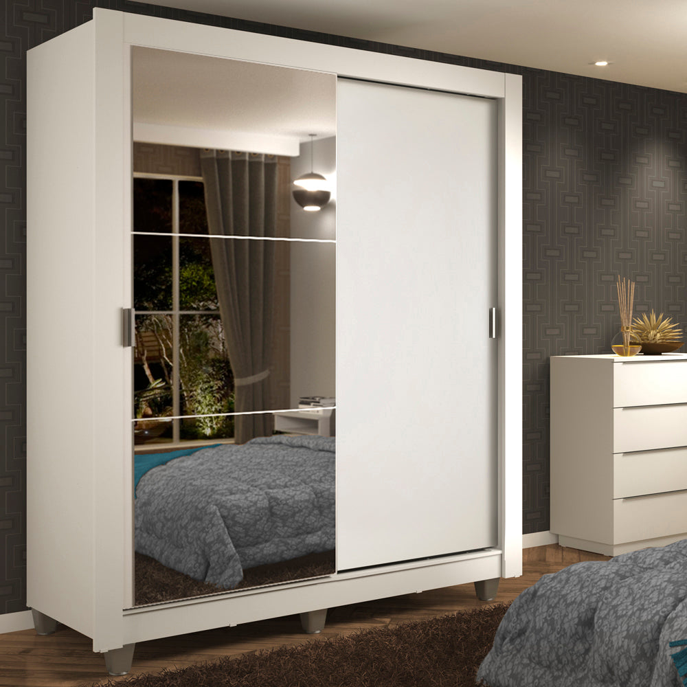 Clóset Soltero Dallas 2 Puertas Correderas con Espejo 2 Cajones con Patas Blanco