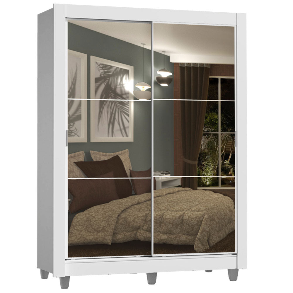 Clóset Soltero Dallas Plus 2 Puertas Correderas con Espejo 4 Cajones con Patas Blanco