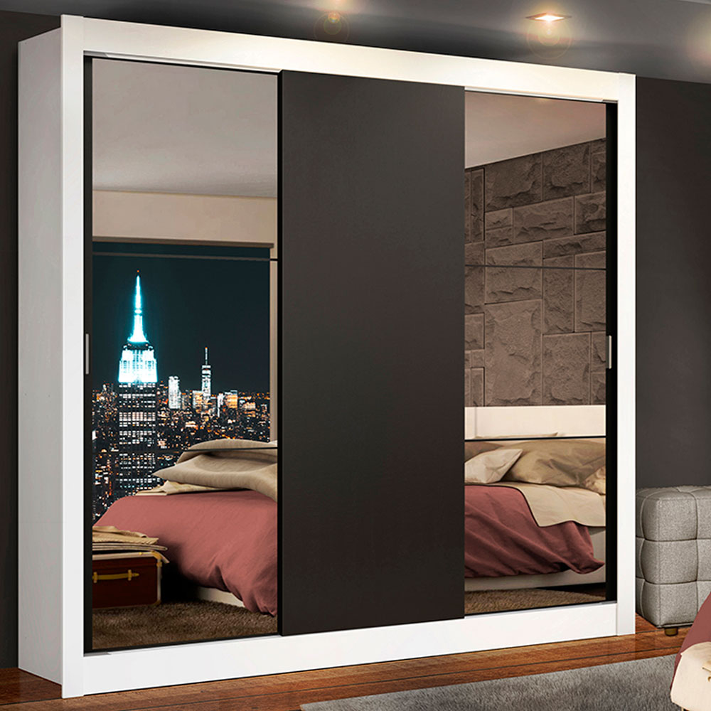 Clóset Matrimonial Lyon 3 Puertas Correderas con Espejos 2 Cajones Blanco/Negro