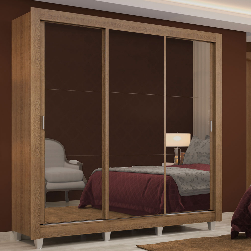 Clóset Matrimonial Lyon 3 Puertas Correderas con Espejo 2 Cajones con Patas Marrón