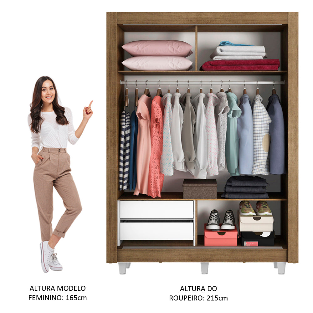 Clóset Soltero Dallas 2 Puertas Corredizas 2 Cajones con Patas Marrón