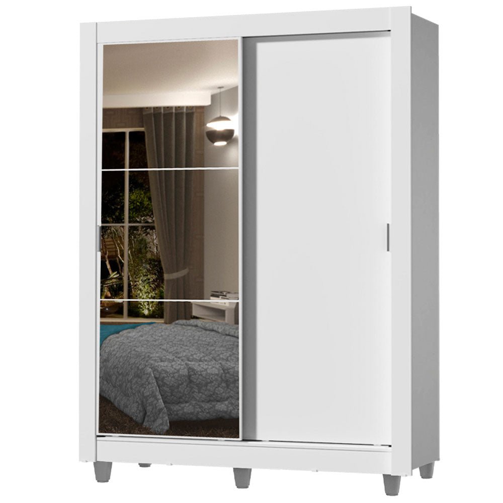 Clóset Soltero Dallas 2 Puertas Correderas con Espejo 2 Cajones con Patas Blanco