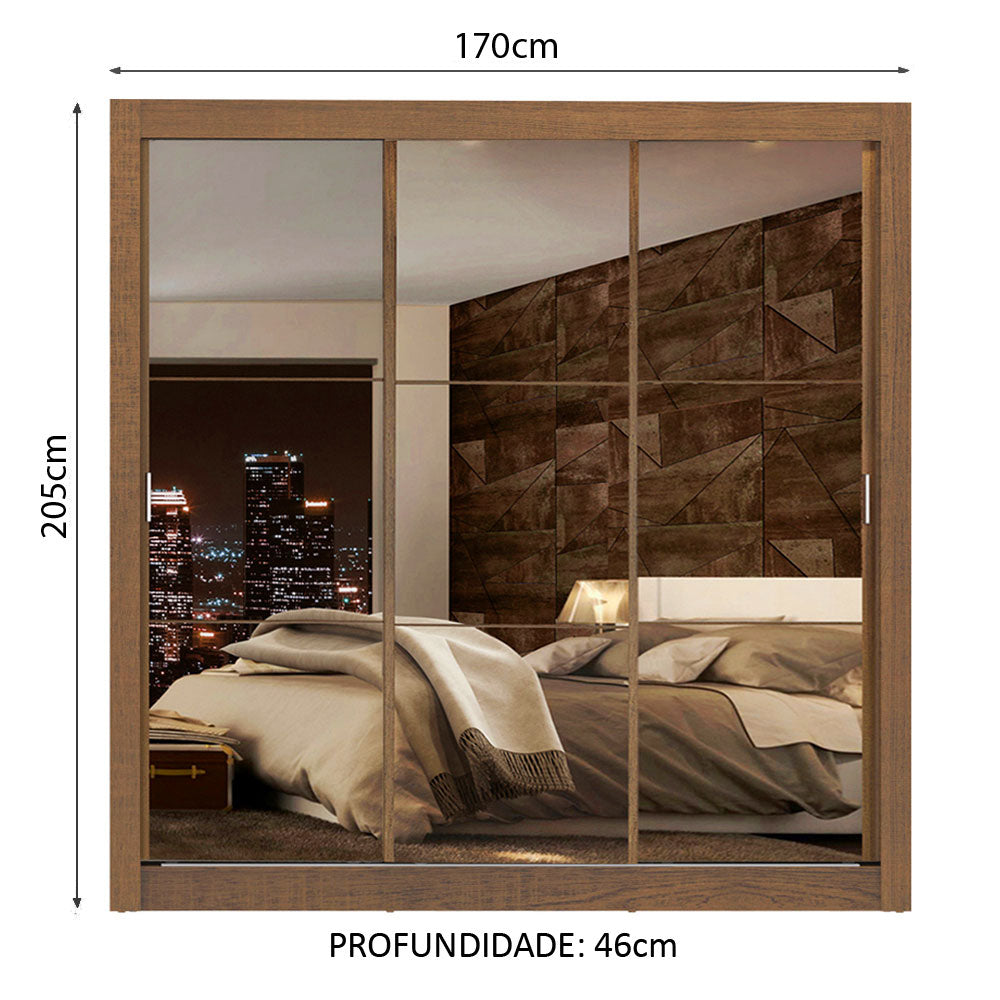 Clóset Matrimonial Lyon Plus 3 Puertas Correderas de Espejo 4 Cajones Marrón