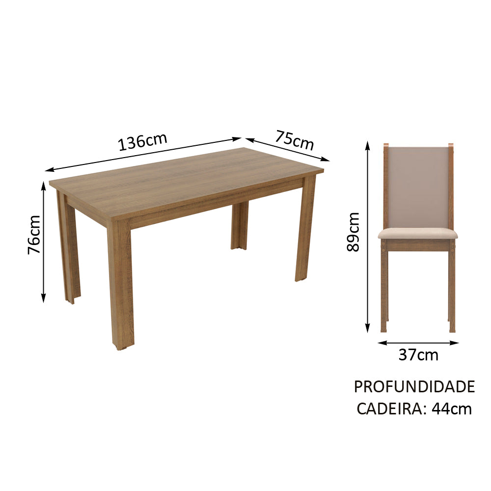 Conjunto Comedor Miriam Mesa Encimera de Madera con 6 Sillas Marrón/Crema/Sintético Beige