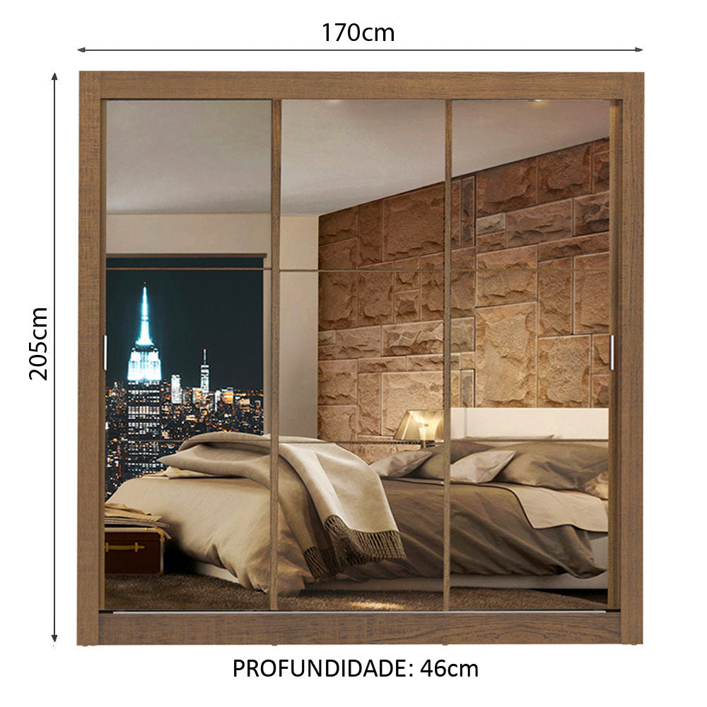 Clóset Matrimonial Lyon 3 Puertas Correderas con Espejo 2 Cajones Marrón