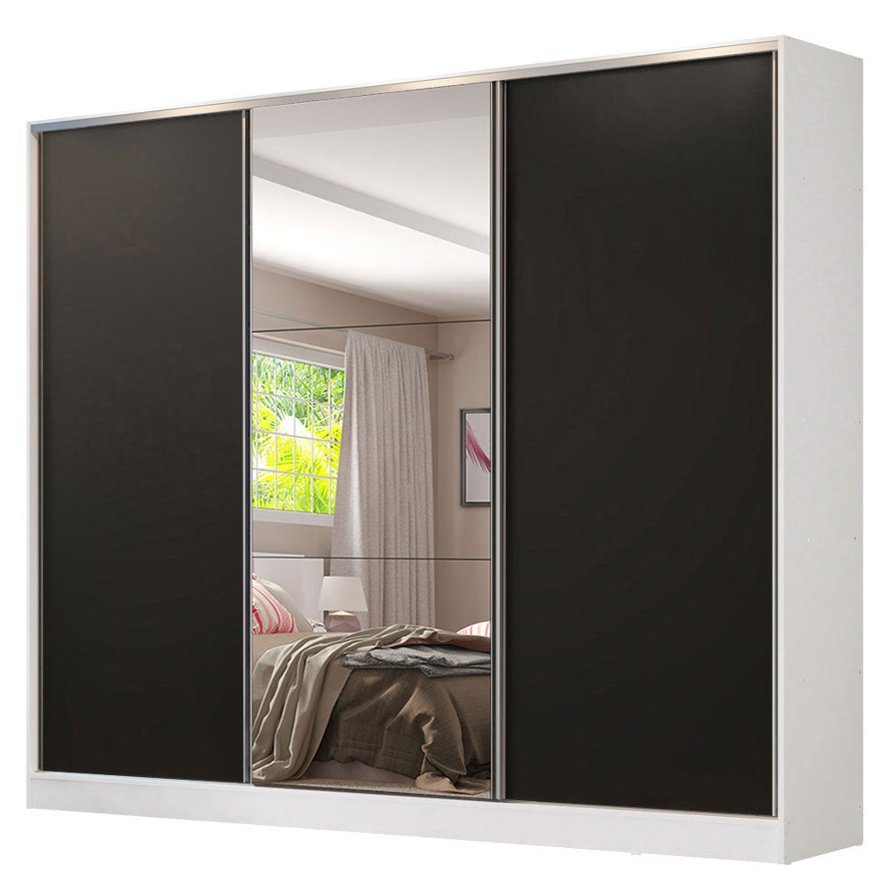 Clóset Matrimonial 100% MDF Royale 3 Puertas Corredizas con Espejo Blanco/Negro