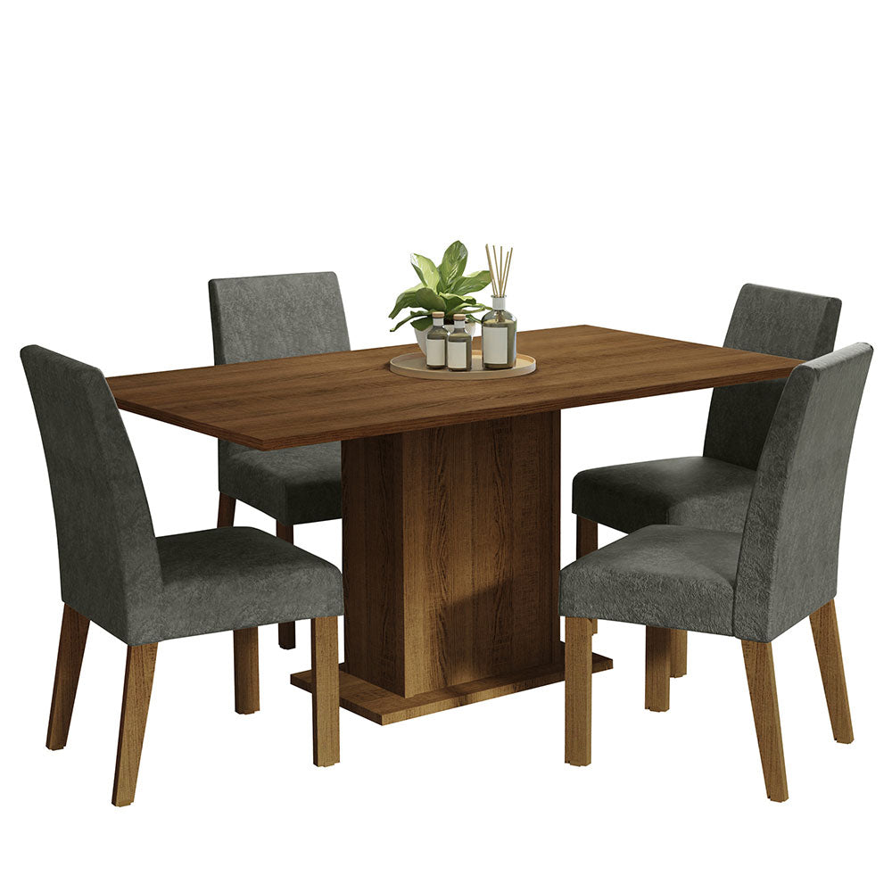 Juego de Comedor Mesa con Encimera de Madera y 4 Sillas Marrón/Silver Keila