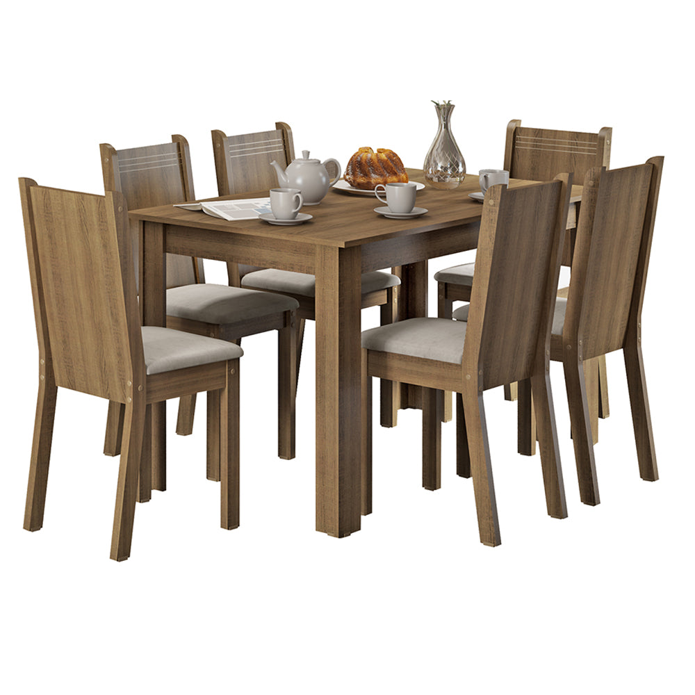 Juego de Comedor Maris Mesa con Encimera y 6 Sillas Marrón/Sintético Beige