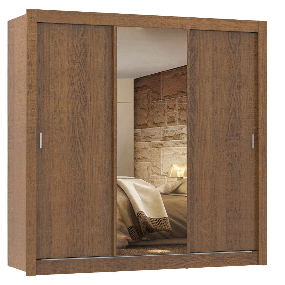 Clóset Matrimonial Lyon 3 Puertas Correderas con Espejo 2 Cajones Marrón