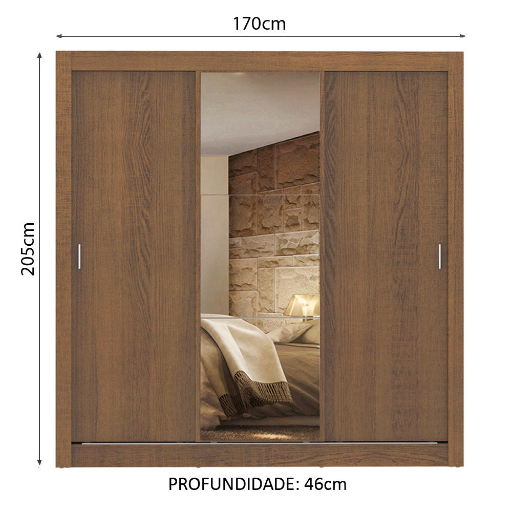Clóset Matrimonial Lyon 3 Puertas Correderas con Espejo 2 Cajones Marrón