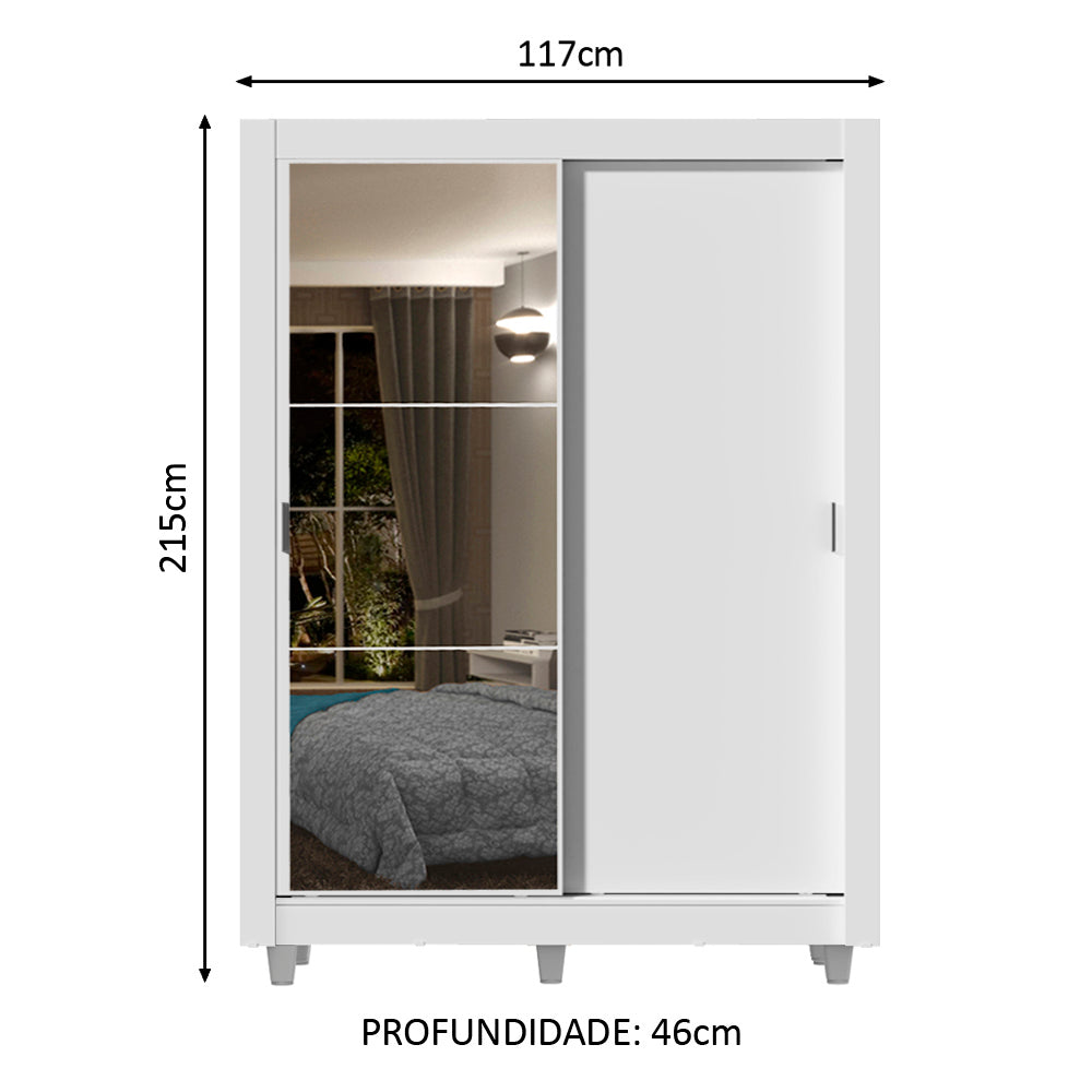 Clóset Soltero Dallas 2 Puertas Correderas con Espejo 2 Cajones con Patas Blanco