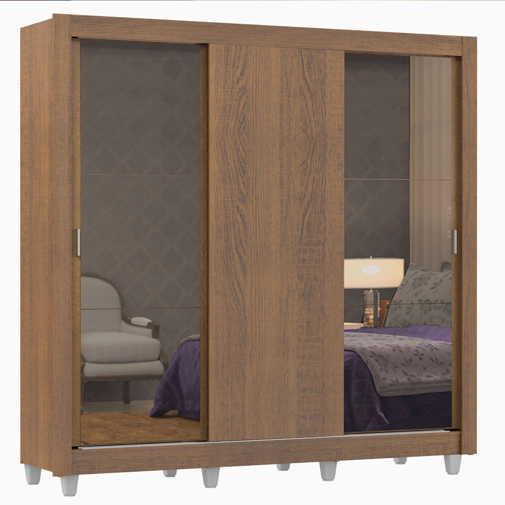 Clóset Matrimonial Lyon 3 Puertas Correderas con Espejos 2 Cajones con Patas Marrón