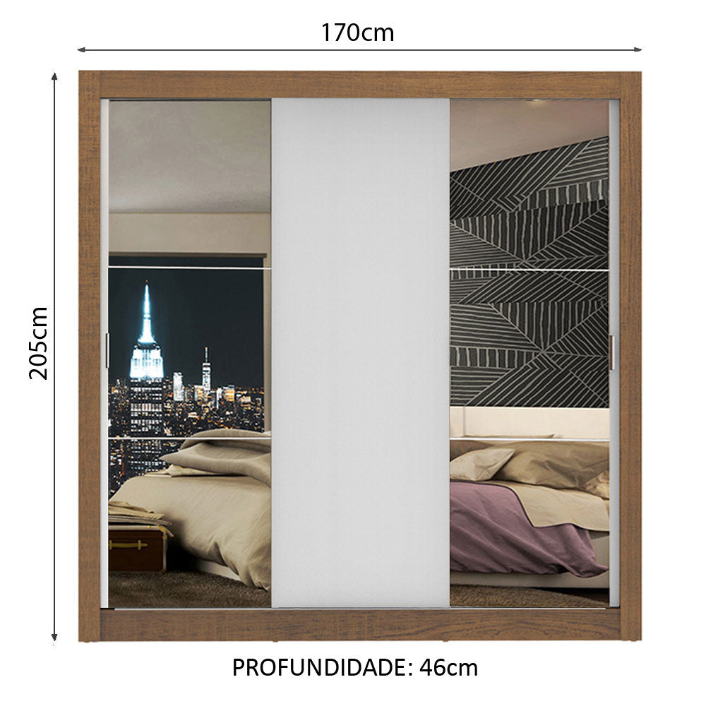 Clóset Matrimonial Lyon 3 Puertas Correderas con Espejos 2 Cajones Marrón/Blanco