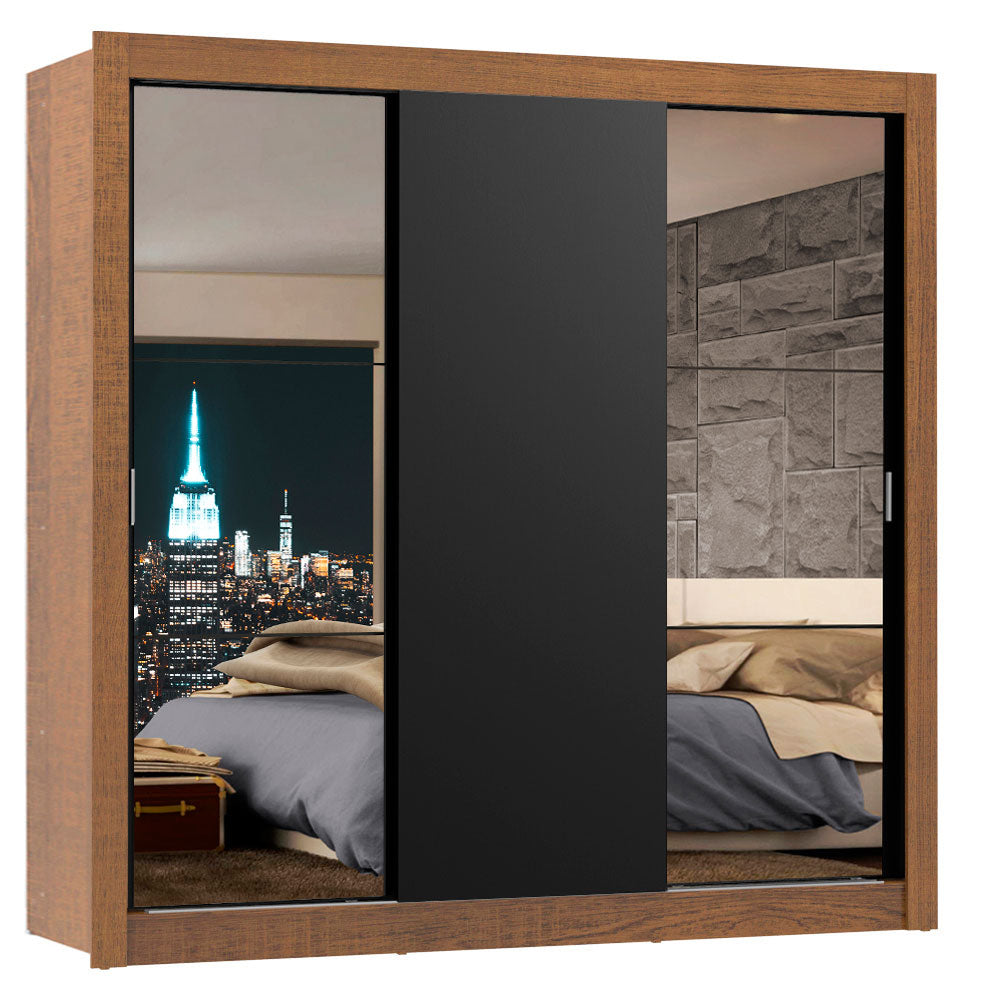 Clóset Matrimonial Lyon 3 Puertas Correderas con Espejos 2 Cajones Marrón/Negro
