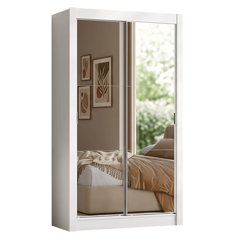 Conjunto de Recámara Individual con Clóset 2 Puertas con Espejos y Cómoda Blanco Madesa