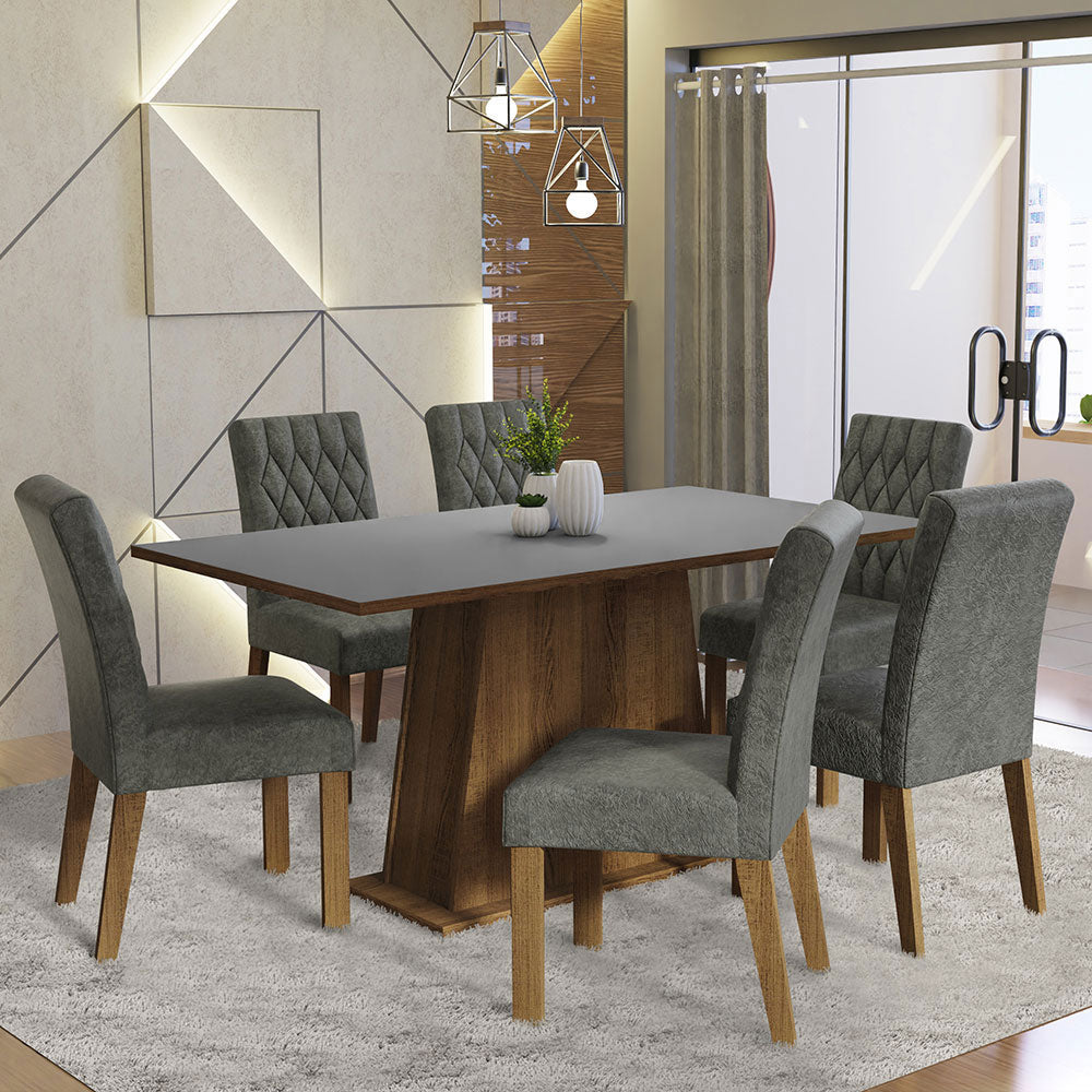 Juego de Comedor Mesa con Encimera de Madera 6 Sillas Marrón/Gris/Silver Britney