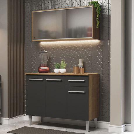 Cocina Compacta Emilly 105cm Con Alacena Marrón/Negro Madesa 01
