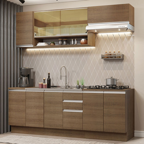 Cocina Integral 240cm Sin Mesón de Acero Marrón Glamy Madesa 03