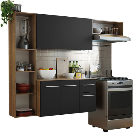 Cocina Compacta 180cm Marron/Negro Easy Madesa