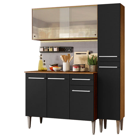 Cocina Compacta 137cm Marrón/Negro Emilly Force Madesa 02