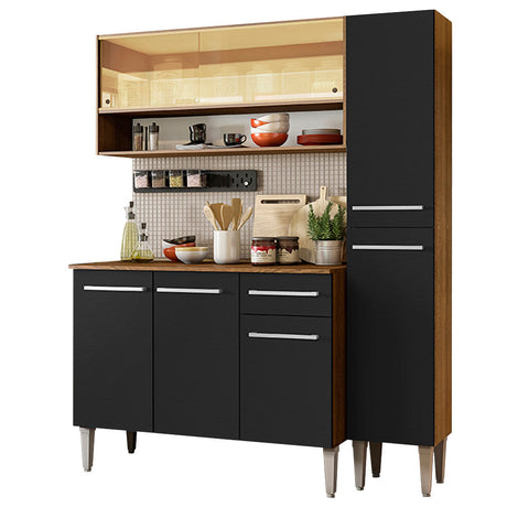 Cocina Compacta 137cm Marrón/Negro Emilly Art Madesa 04