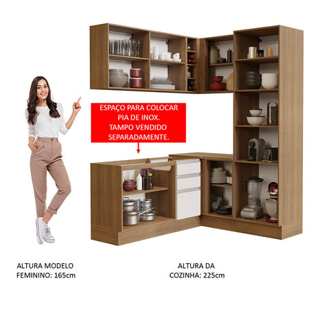 Cocina Integral Esquinera 329cm Marrón/Blanco Glamy Madesa 01