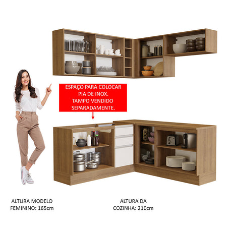 Cocina Integral Esquinera 349cm Marrón/Blanco Glamy Madesa 01