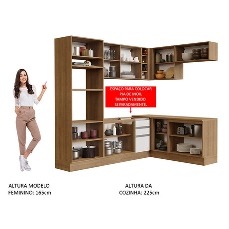 Cocina Integral Esquinera 419cm Marrón/Blanco Glamy Madesa 01