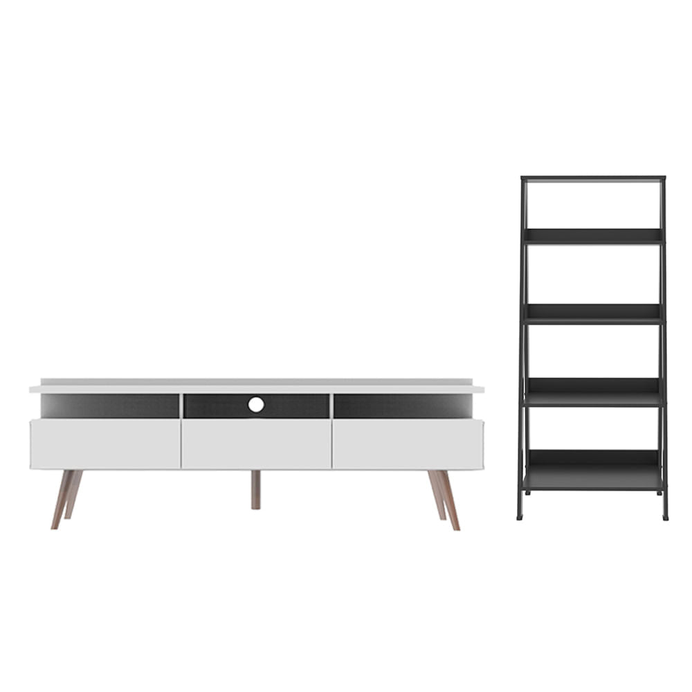 Centro de Entretenimiento Londres y Mueble Estante Librero Blanco/Negro Madesa