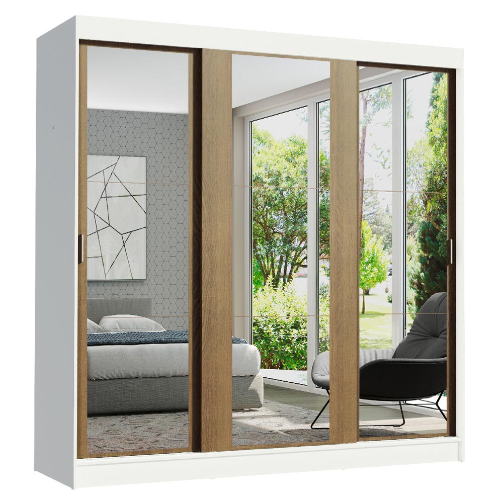 Ropero Reno Madesa 3 Puertas Corredizas Con Espejo - Blanco/Marron