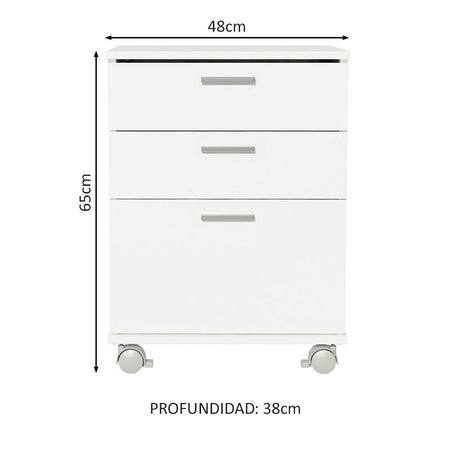 Cajonera para Baño Blanco con 3 Cajones y Ruedas Madesa