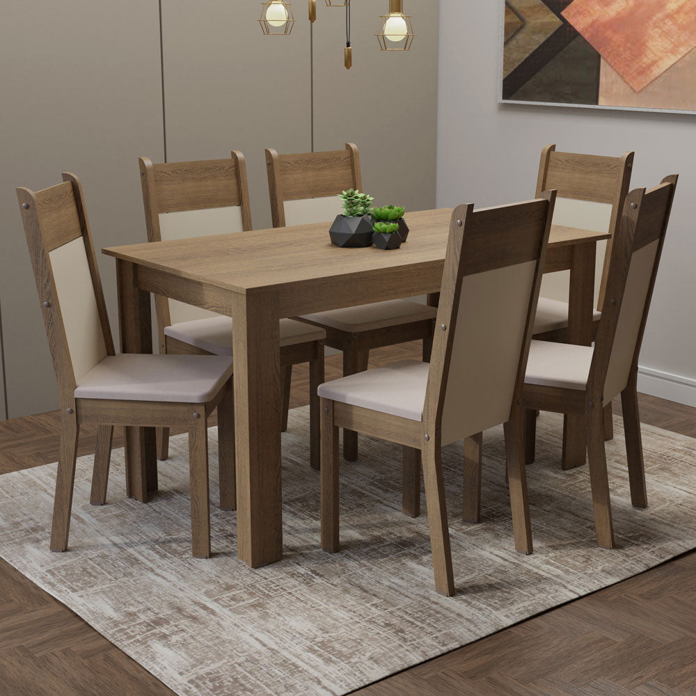 Juego de Comedor Madesa Medelin Mesa Tapa Madera con 6 Sillas Marrón/Crema/Beige