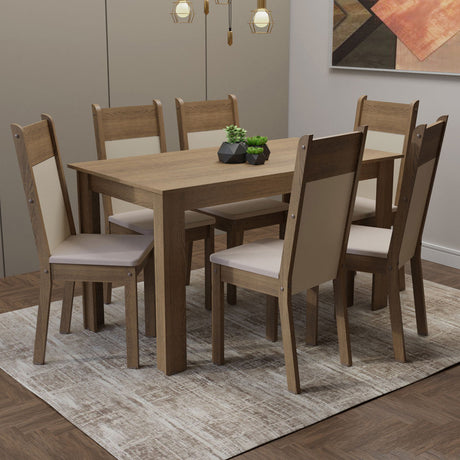 Juego de Comedor Madesa Medelin Mesa Tapa Madera con 6 Sillas Marrón/Crema/Beige