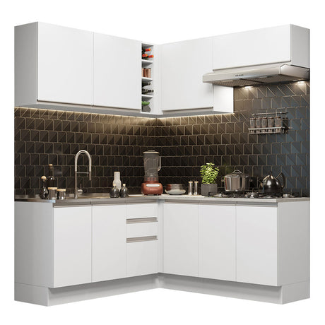 Cocina Integral Esquinera 349cm Blanco Glamy Madesa 03