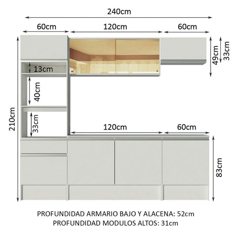 Mueble de Cocina Integral 240cm Blanco Diamante Madesa