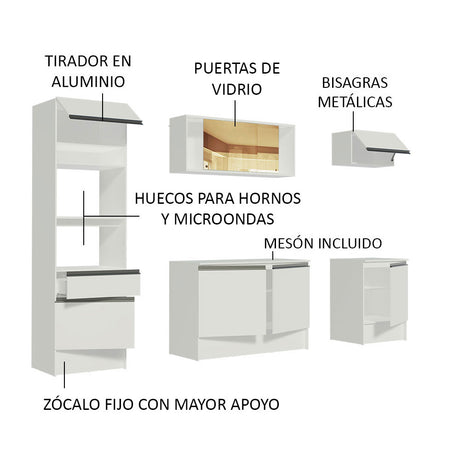Mueble de Cocina Integral 240cm Blanco Diamante Madesa