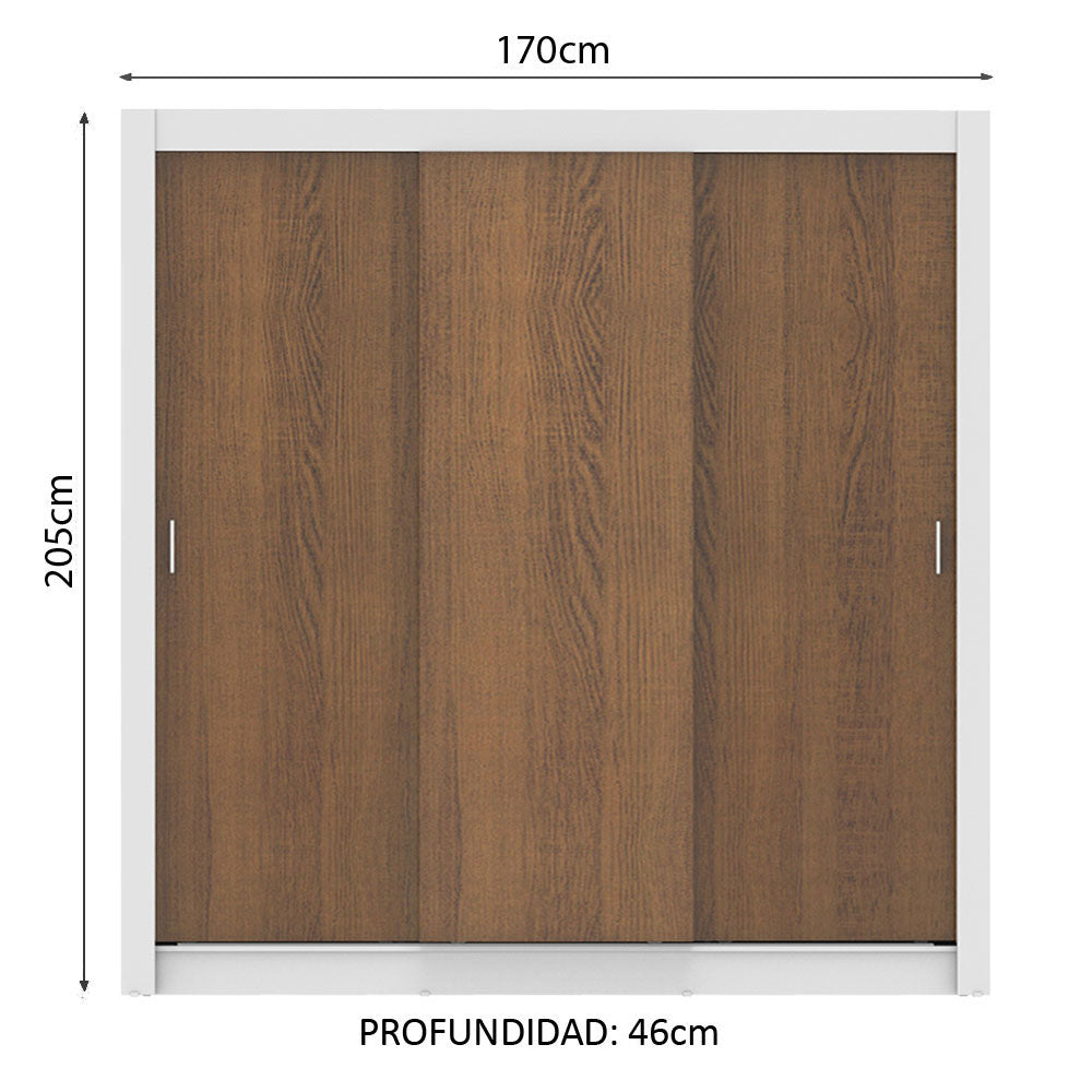 Ropero Doble Madesa Monaco 3 Puertas Corredizas - Blanco/Marron