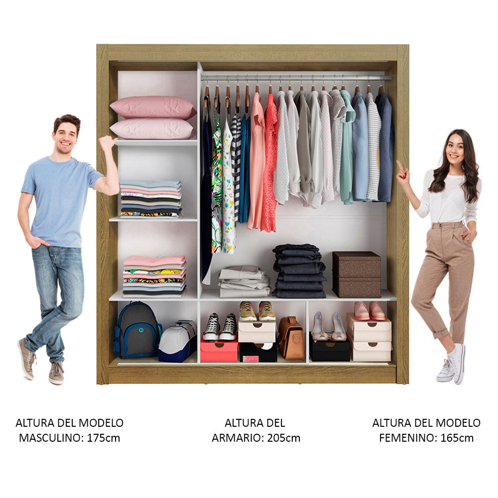 Ropero Doble Madesa Monaco 3 Puertas Corredizas con Espejo - Marron