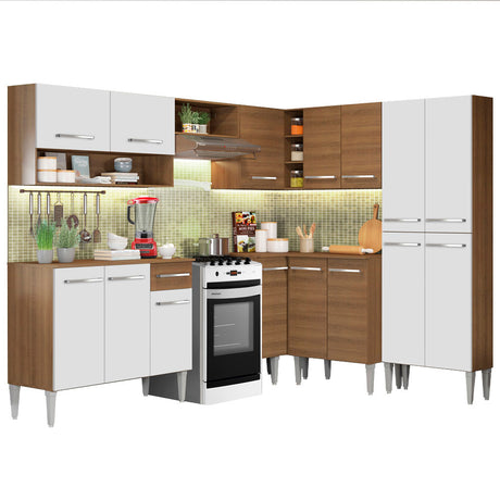 Cocina Integral Esquinera 417cm Marrón/Blanco Emilly Ice Madesa 01