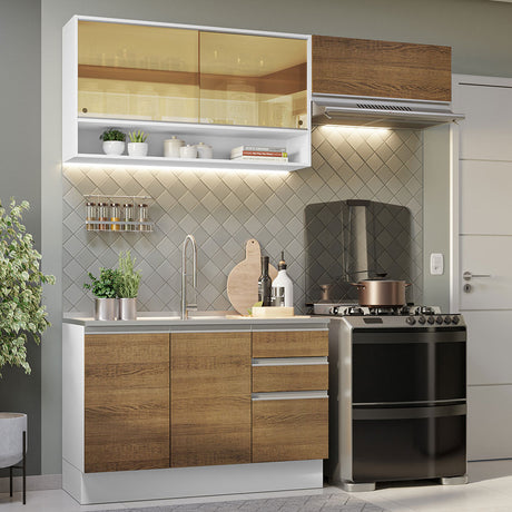 Cocina Integral 200cm Blanco/Marrón Glamy Madesa 08