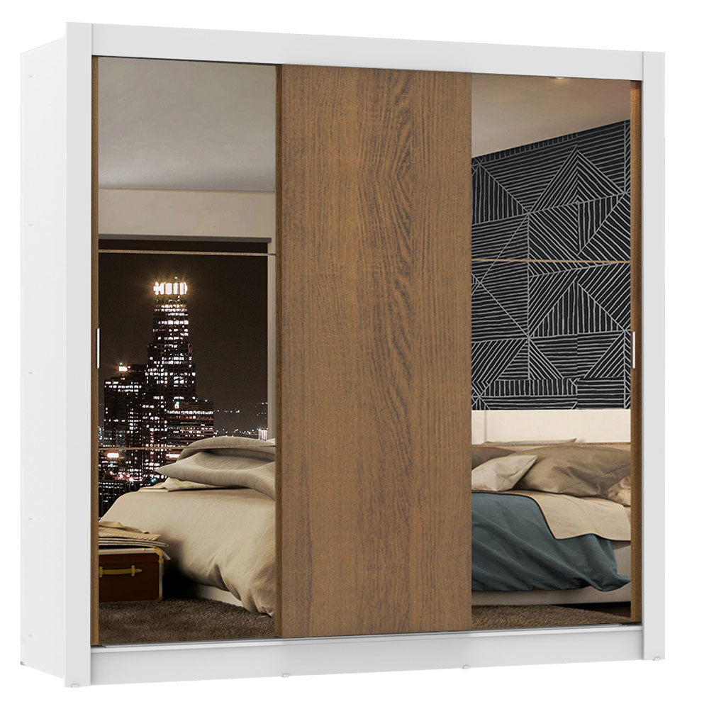 Ropero Doble Madesa Monaco 3 Puertas Correderas 2 con Espejo - Blanco/Marron