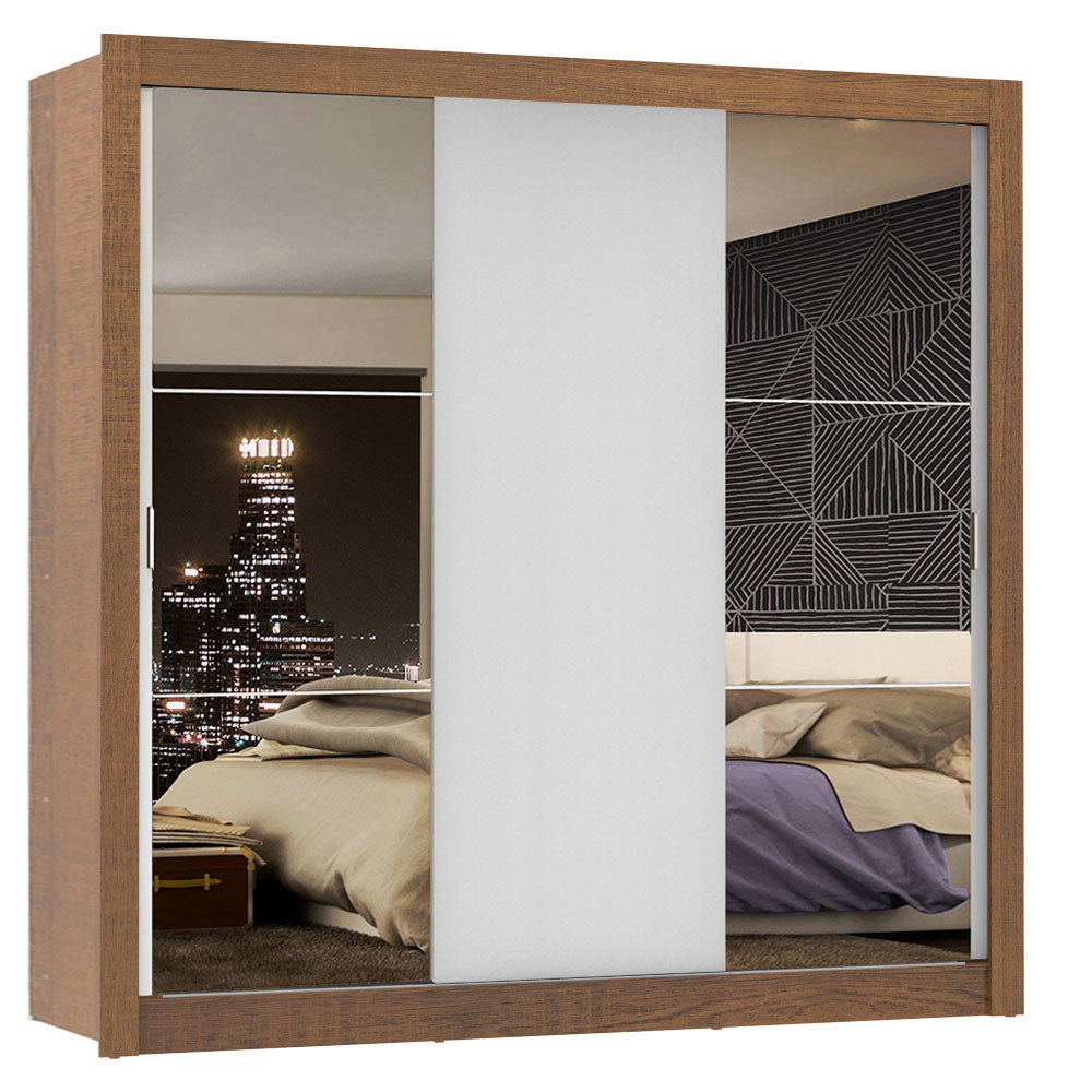Ropero Doble Madesa Monaco 3 Puertas Corredizas 2 con Espejo - Marron/Blanco