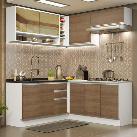 Mueble de Cocina Integral Esquinera Madesa Glamy Sin Mesón De Acero Blanco/Marrón