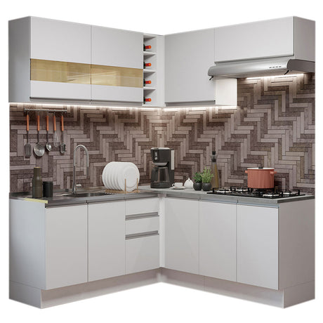 Cocina Integral Esquinera 349cm Blanco Glamy Madesa 01