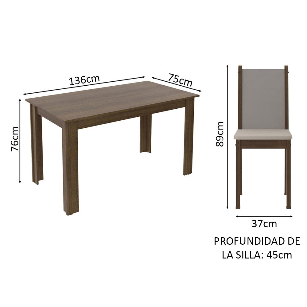 Juego de Comedor Mesa Madesa Bea Tapa de Madera con 4 Sillas