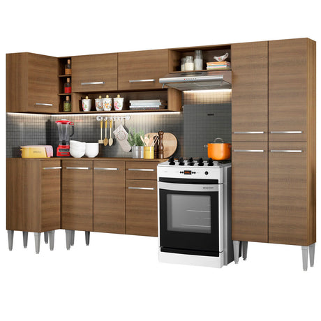 Cocina Integral Esquinera 353cm Marrón Emilly Sun Madesa 01